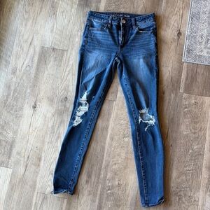 American Eagle Outfitters Dark Blue Distressed Skinny Jeans